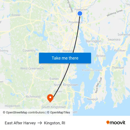 East After Harvey to Kingston, RI map