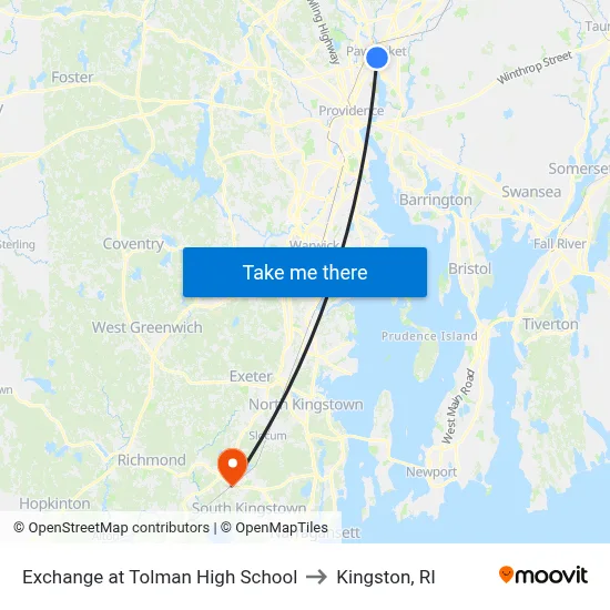 Exchange at Tolman High School to Kingston, RI map