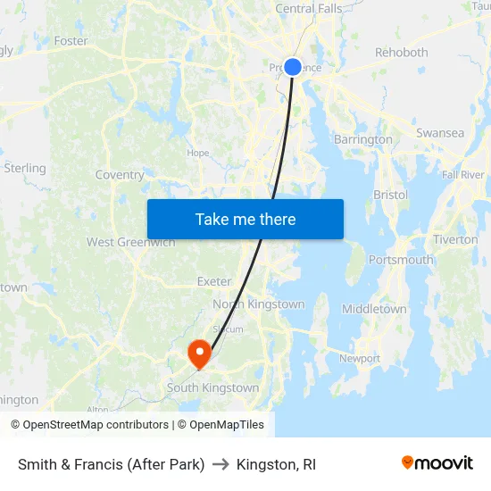 Smith & Francis (After Park) to Kingston, RI map