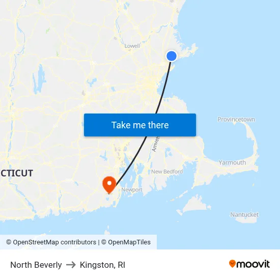 North Beverly to Kingston, RI map