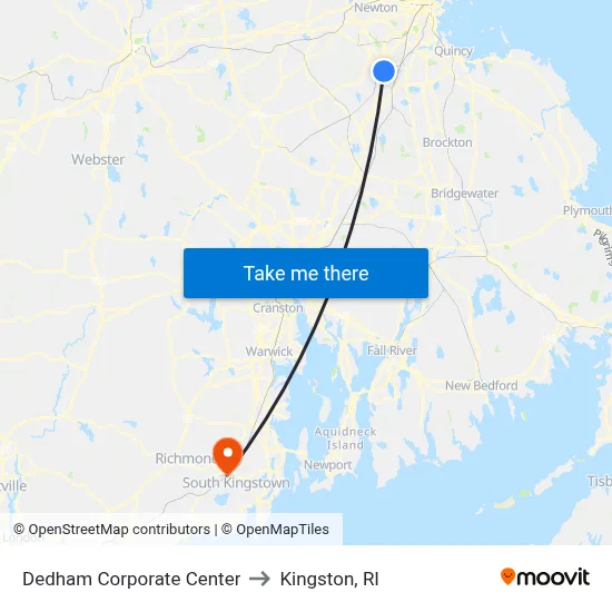 Dedham Corporate Center to Kingston, RI map