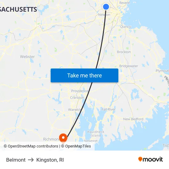 Belmont to Kingston, RI map
