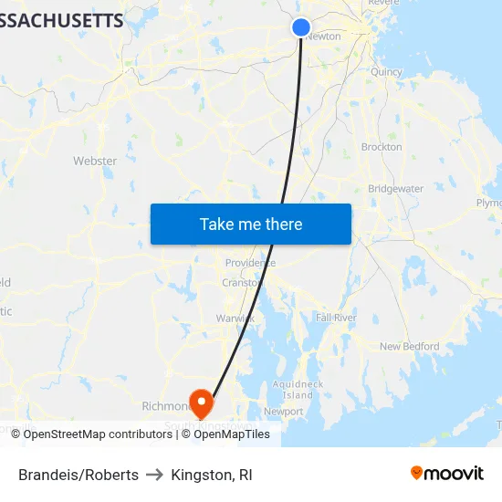 Brandeis/Roberts to Kingston, RI map