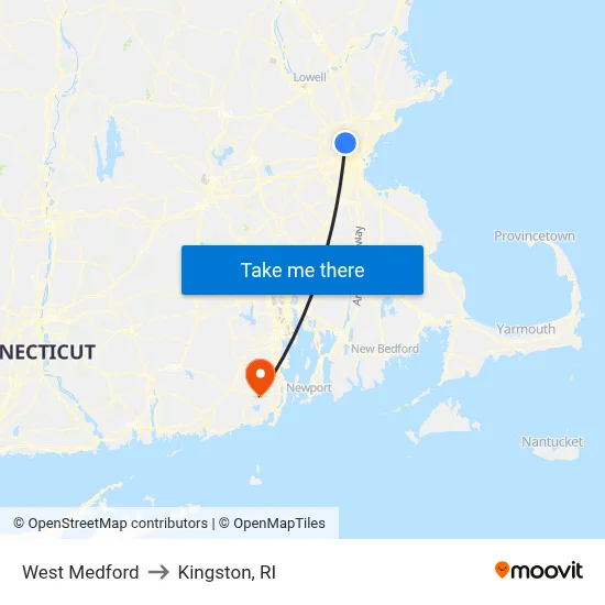 West Medford to Kingston, RI map