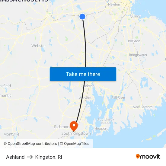 Ashland to Kingston, RI map