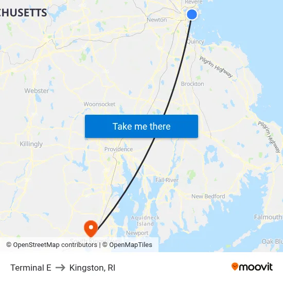 Terminal E to Kingston, RI map