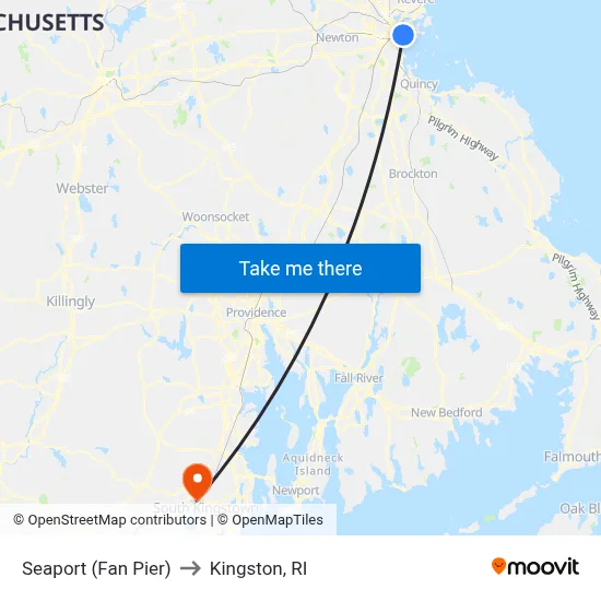 Seaport (Fan Pier) to Kingston, RI map