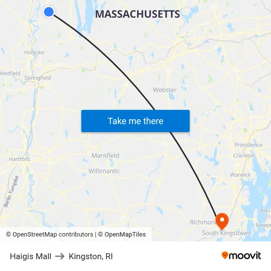 Haigis Mall to Kingston, RI map