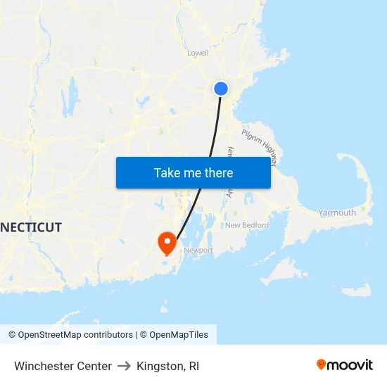Winchester Center to Kingston, RI map
