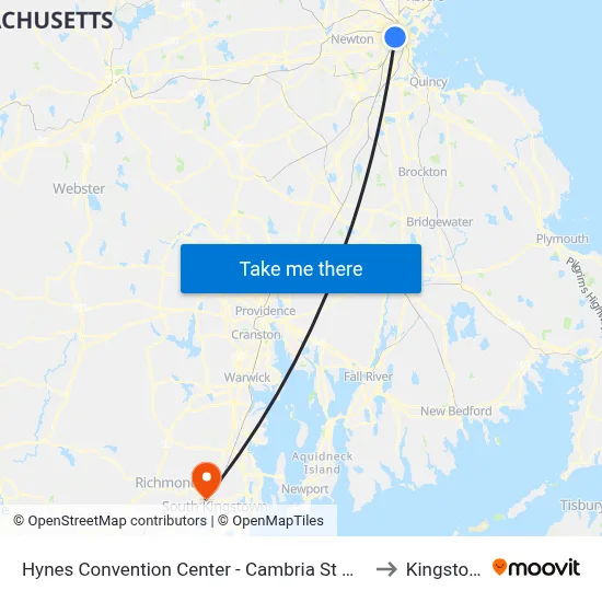 Hynes Convention Center - Cambria St @ Boylston St to Kingston, RI map
