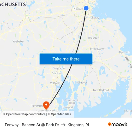 Fenway - Beacon St @ Park Dr to Kingston, RI map