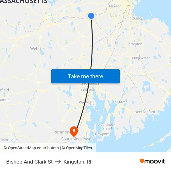 Bishop And Clark St to Kingston, RI map