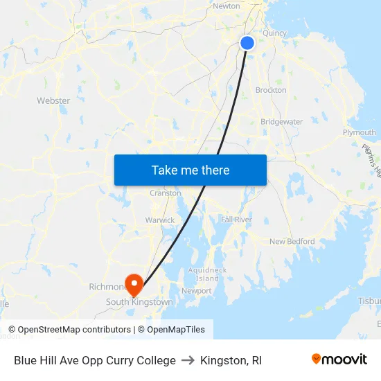 Blue Hill Ave Opp Curry College to Kingston, RI map