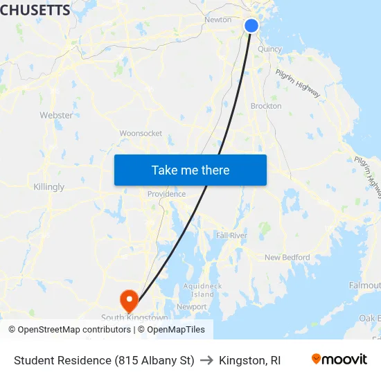Student Residence (815 Albany St) to Kingston, RI map