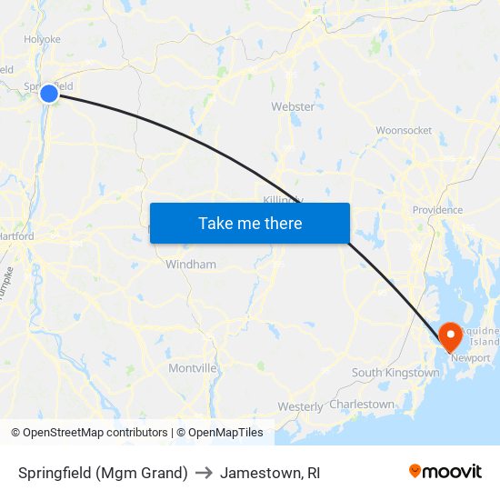 Springfield (Mgm Grand) to Jamestown, RI map
