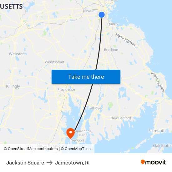 Jackson Square to Jamestown, RI map