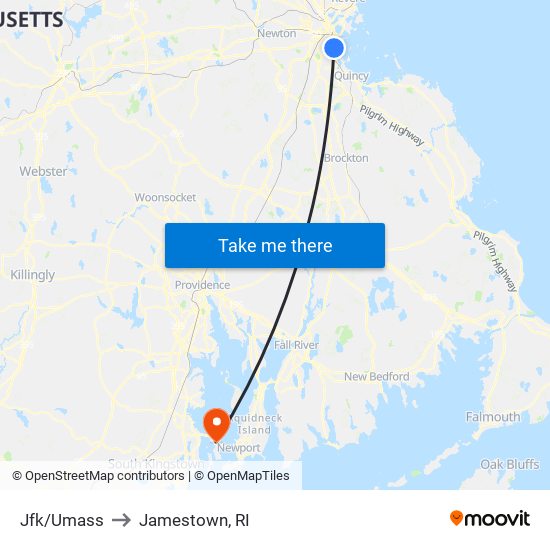 Jfk/Umass to Jamestown, RI map