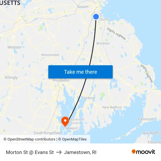 Morton St @ Evans St to Jamestown, RI map