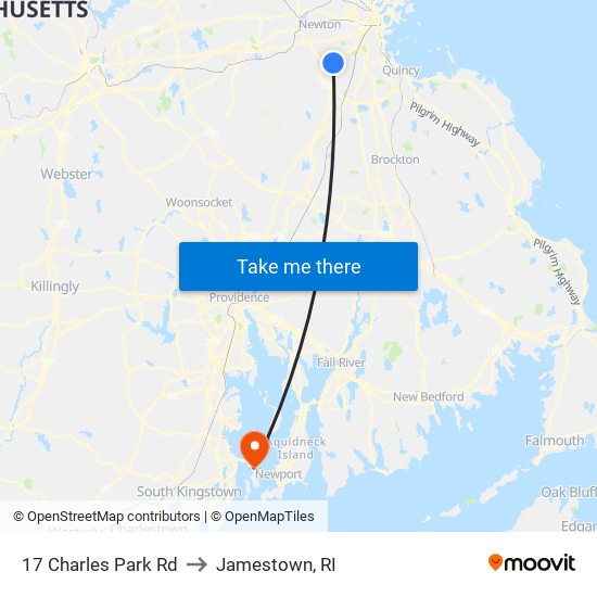 17 Charles Park Rd to Jamestown, RI map