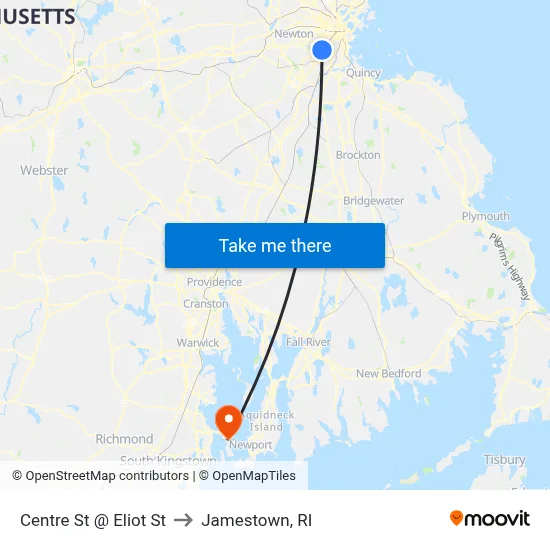 Centre St @ Eliot St to Jamestown, RI map
