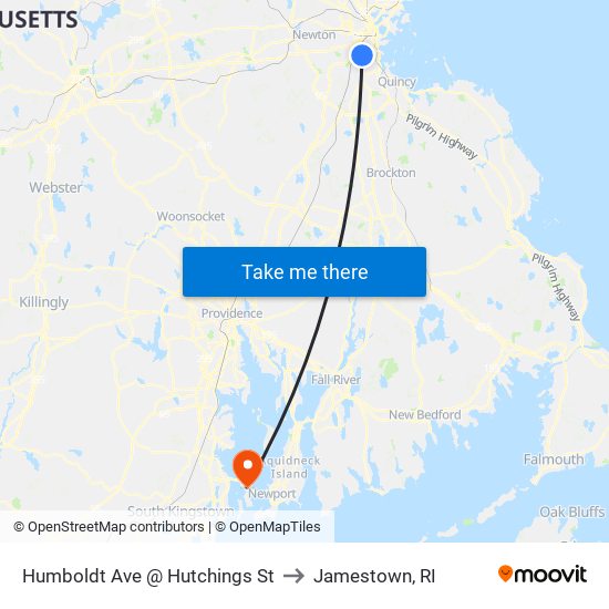 Humboldt Ave @ Hutchings St to Jamestown, RI map