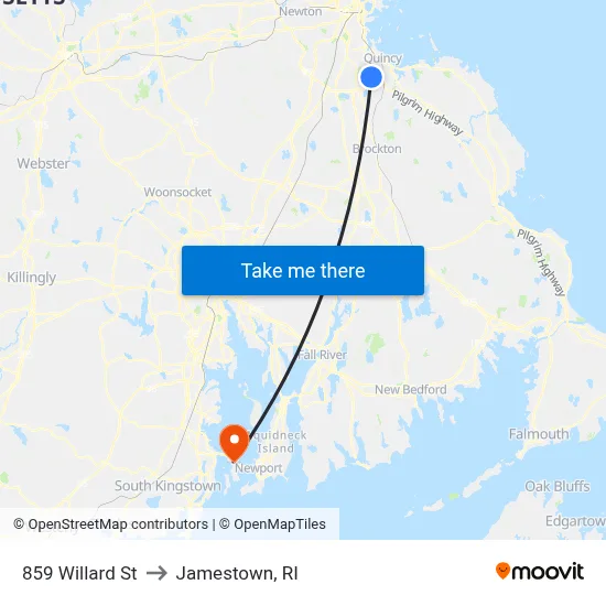 859 Willard St to Jamestown, RI map