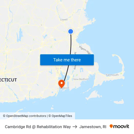 Cambridge Rd @ Rehabilitation Way to Jamestown, RI map