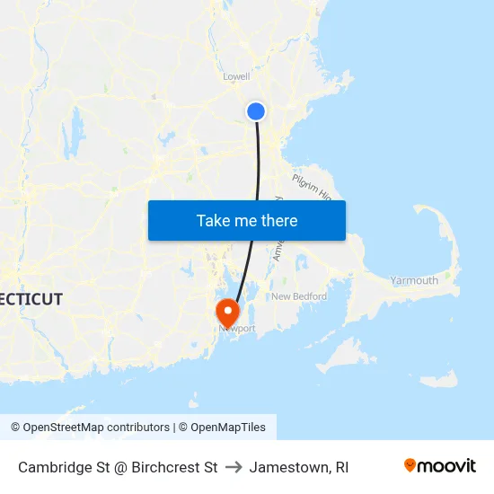 Cambridge St @ Birchcrest St to Jamestown, RI map