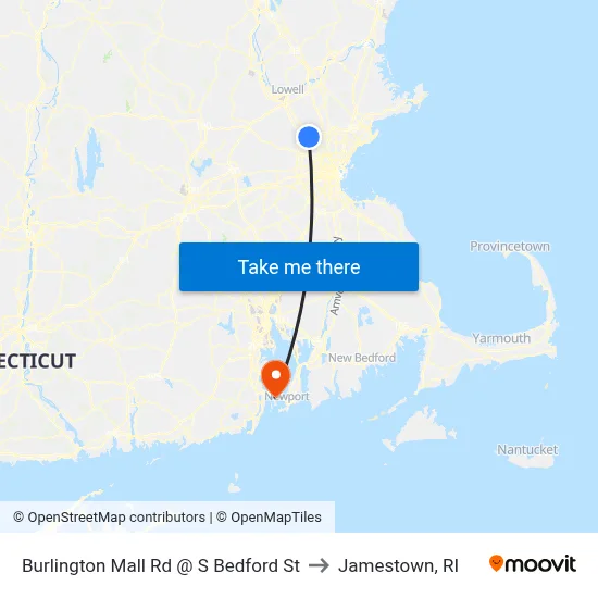 Burlington Mall Rd @ S Bedford St to Jamestown, RI map