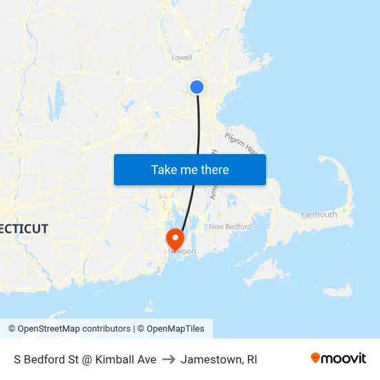 S Bedford St @ Kimball Ave to Jamestown, RI map