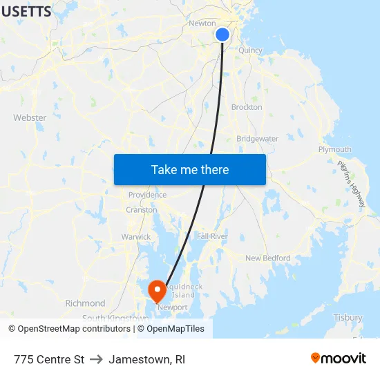 775 Centre St to Jamestown, RI map