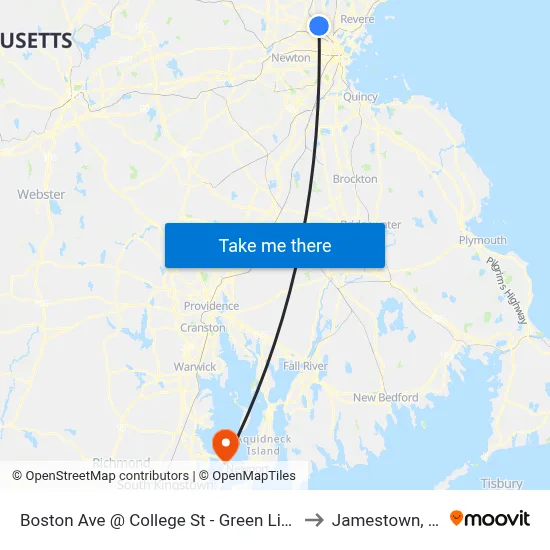 Boston Ave @ College St - Green Line to Jamestown, RI map