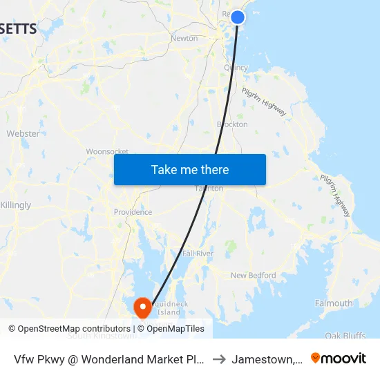 Vfw Pkwy @ Wonderland Market Place to Jamestown, RI map