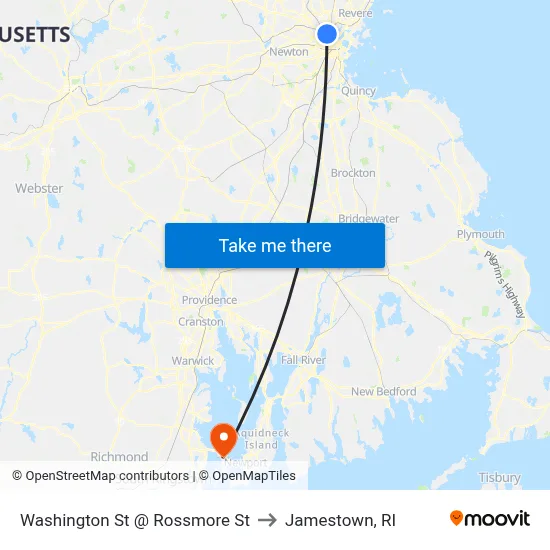 Washington St @ Rossmore St to Jamestown, RI map
