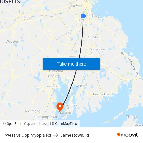 West St Opp Myopia Rd to Jamestown, RI map