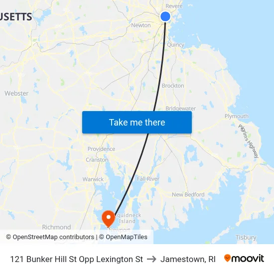 121 Bunker Hill St Opp Lexington St to Jamestown, RI map