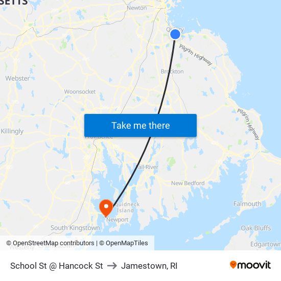 School St @ Hancock St to Jamestown, RI map