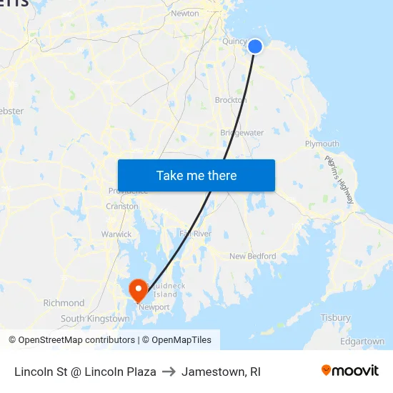 Lincoln St @ Lincoln Plaza to Jamestown, RI map