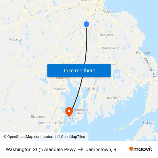 Washington St @ Alandale Pkwy to Jamestown, RI map