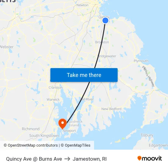 Quincy Ave @ Burns Ave to Jamestown, RI map