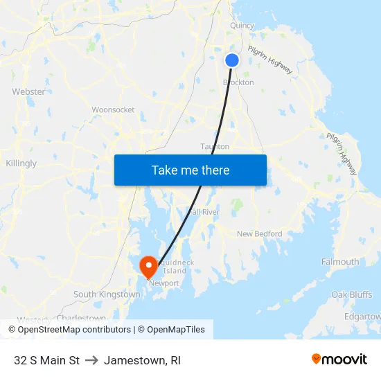 32 S Main St to Jamestown, RI map