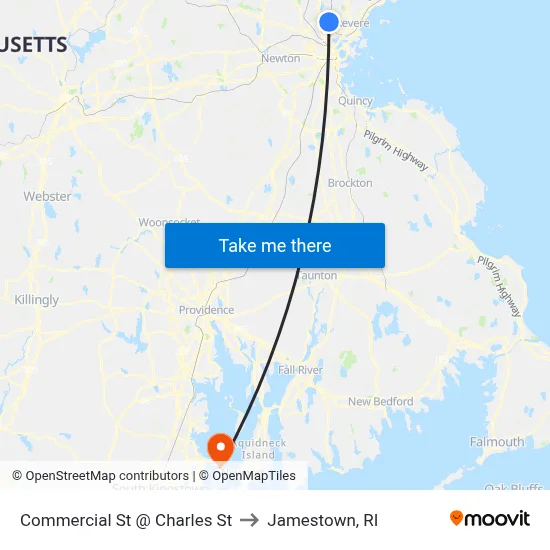 Commercial St @ Charles St to Jamestown, RI map