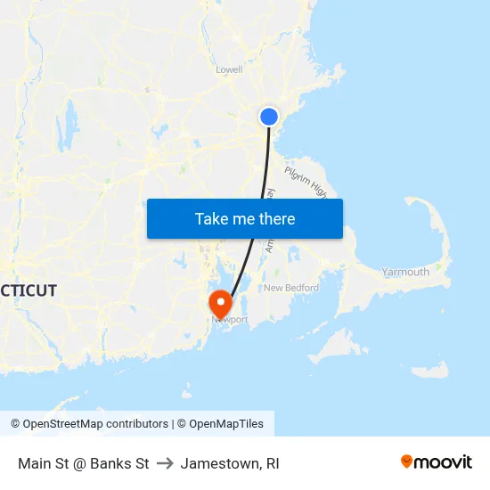 Main St @ Banks St to Jamestown, RI map