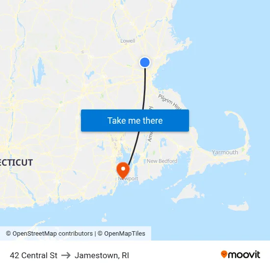 42 Central St to Jamestown, RI map