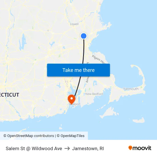 Salem St @ Wildwood Ave to Jamestown, RI map