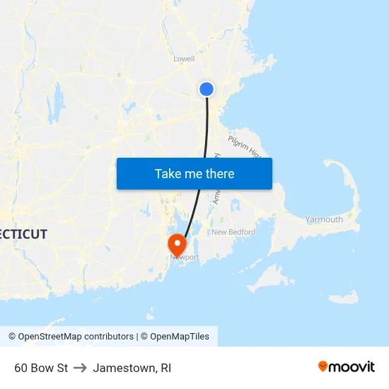 60 Bow St to Jamestown, RI map
