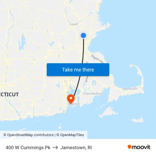 400 W Cummings Pk to Jamestown, RI map
