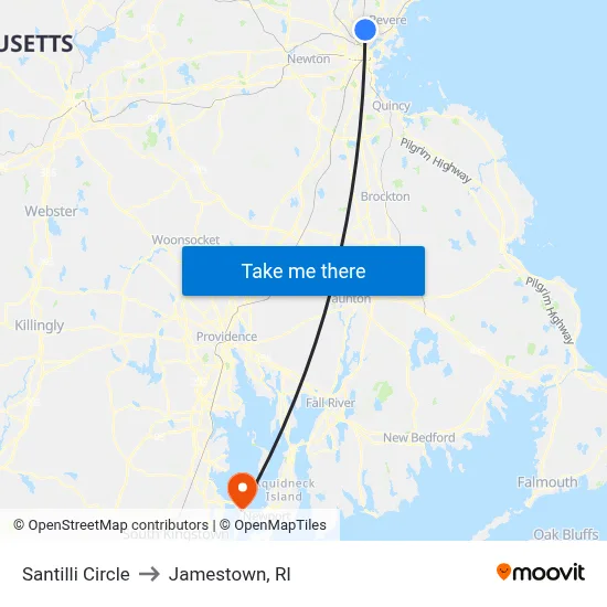 Santilli Circle to Jamestown, RI map