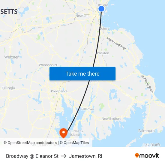 Broadway @ Eleanor St to Jamestown, RI map