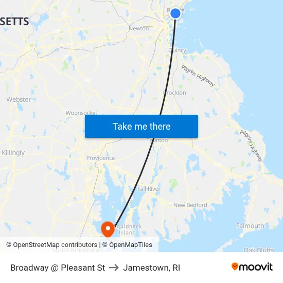 Broadway @ Pleasant St to Jamestown, RI map